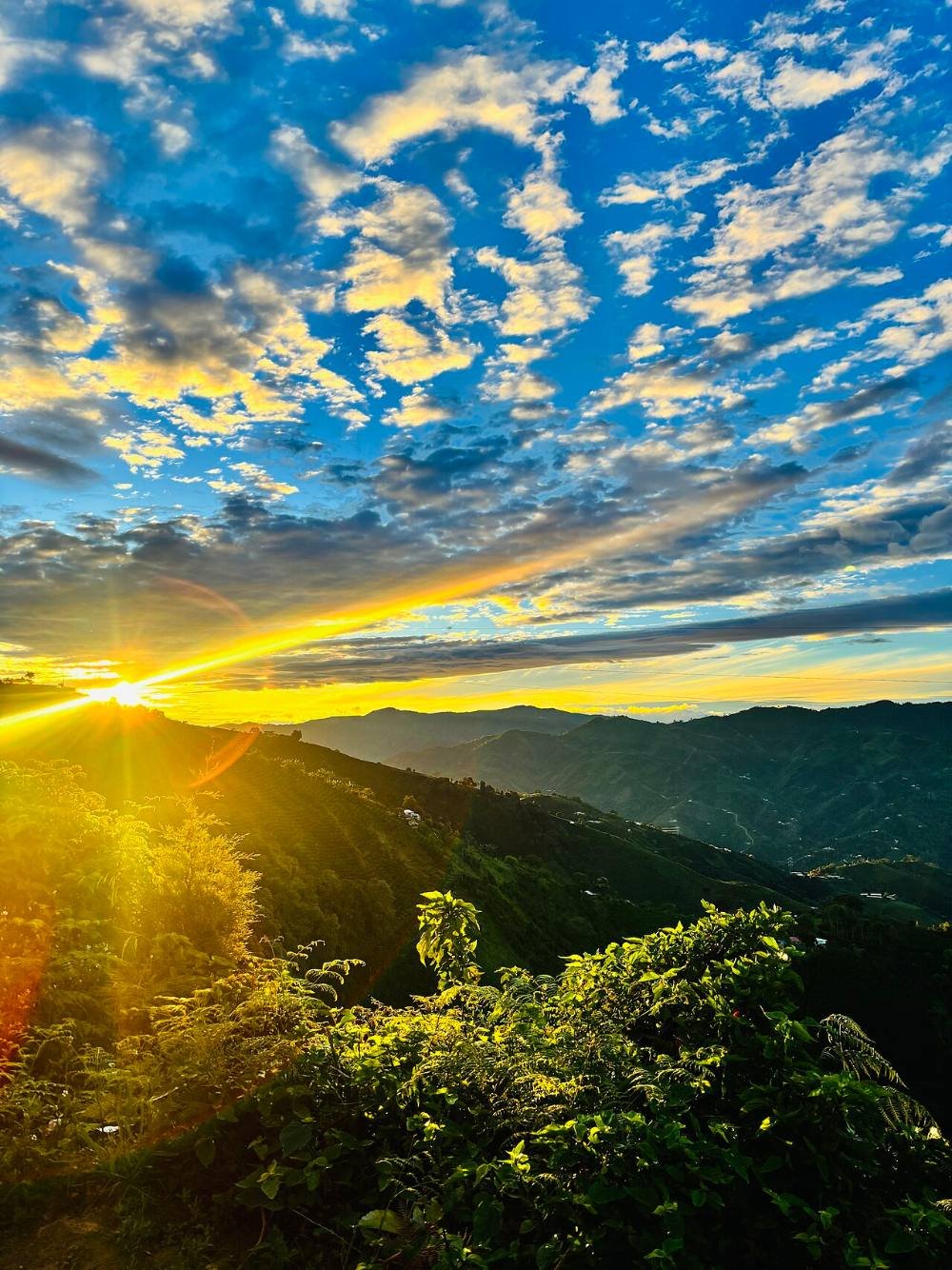 Amanecer dorado sobre las montañas de Colombia