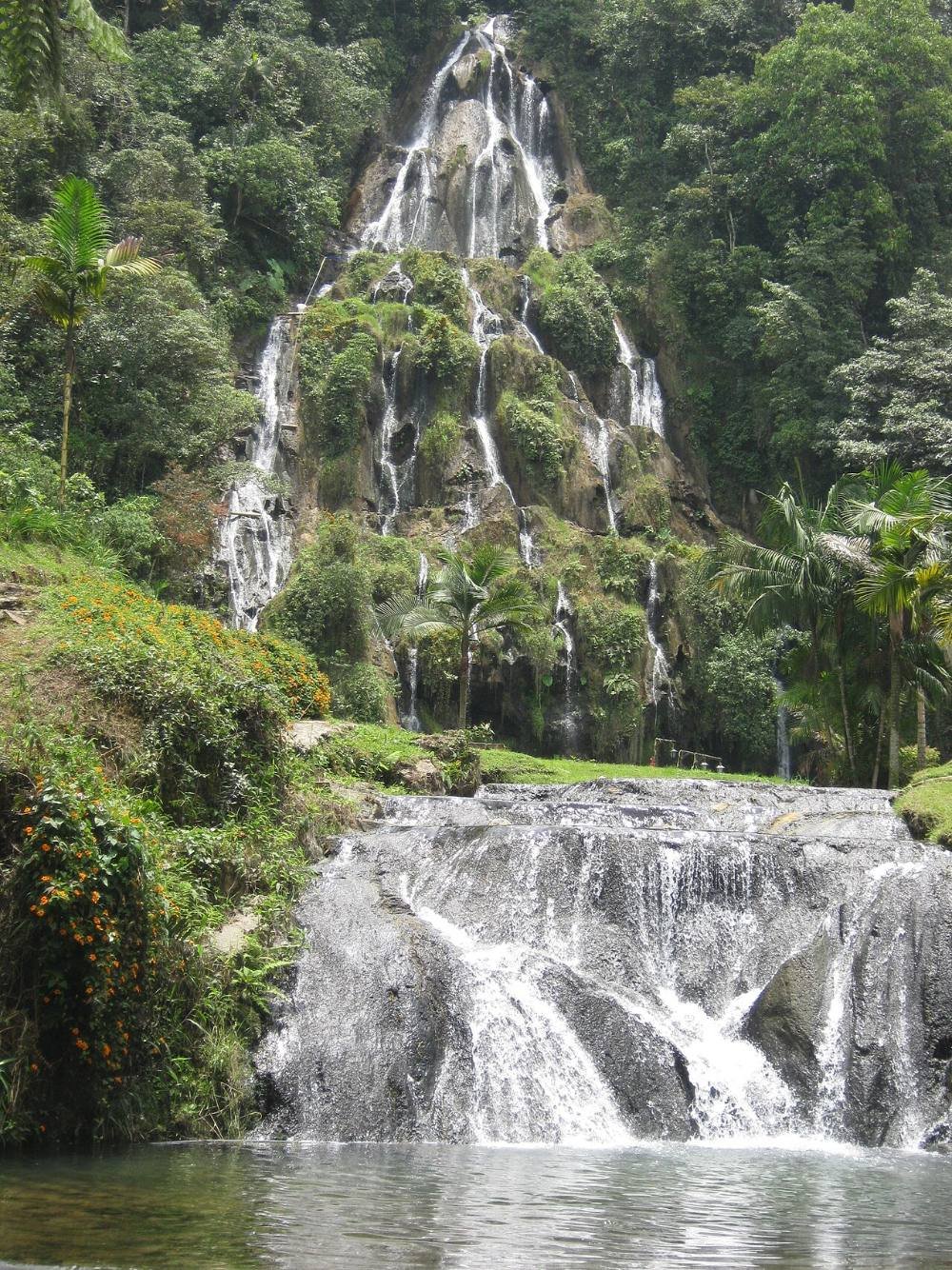 Cascadas de Santa Rosa de Cabal cayendo entre la vegetación